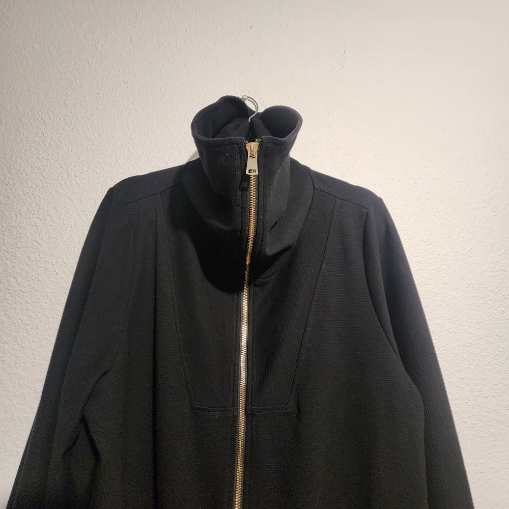 Women's Black High-Collar Gold Zip Jacket